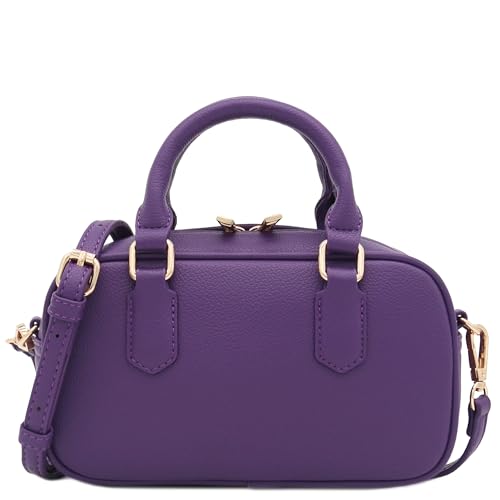 FashionPuzzle Mini PU Leather Satchel Purse Top Handle Crossbody Bag - color: Purple