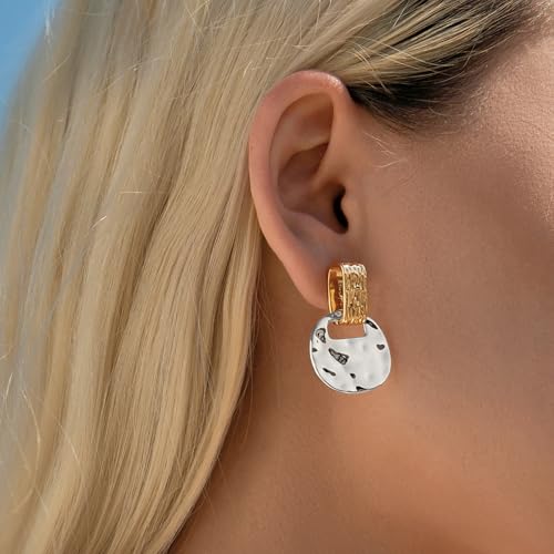 MUYAN Gold and Silver Boho Hammered Dangling Earrings for Women Modern Statement Finish Dangle Drop Earrings Jewelry - color: A Two Tone