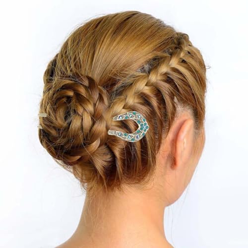 Lurrose Double Prong Hair Pin U Shaped Crystal Chignon HairPin Stick Hairstyle Accessory for Women Girls(Blue) - color: Blue