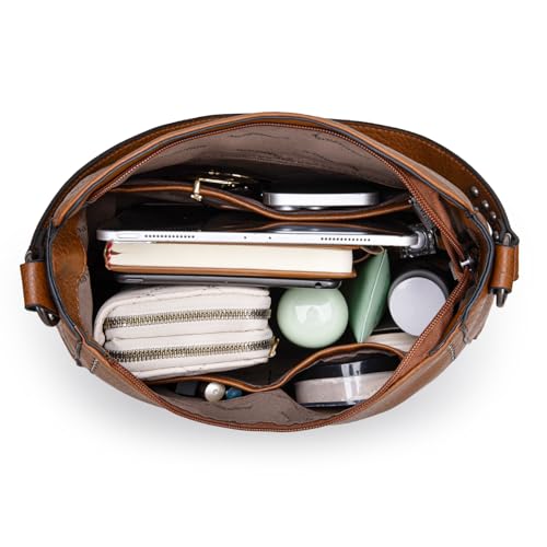 Montana West Hobo Bag for Women Crossbody Purse and Handbags Ladies Chic Shoulder Bags - color: Brown-2pcs Set
