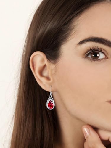 POIUY Gifts for Women Hypoallergenic Teardrop Filigree Birthstone Leverback Dangle Earrings 18K White Gold Fashion Jewelry Anniversary Wedding Birthday Gifts for Women Daughter Sister Girlfriend Wife - style: 7-July Birthstone Earrings