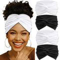 4 Pack Wide Headbands for Women Twist Headbands Stretchy Boho Turban Hair Band Non Slip Workout Women Head Wraps Accessories (Black White) - color: Black White
