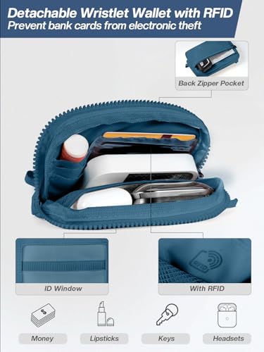 Tiostep Clip and Go Strap with Wallet Crossbody Phone Lanyard Adjustable and Detachable RFID Wristlet Wallet with ID Window and Zipper, Blue - color: Peacock Blue, size: Medium