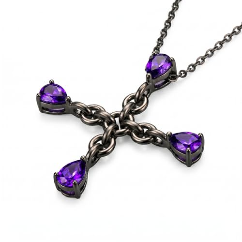 Graduate Necklace Gothic Black Cross for Men Women, Purple Teardrop Cubic Zirconia Pendant, Class of 2026 Graduation Gifts, Vintage Y2K Dark Aesthetic Jewelry
