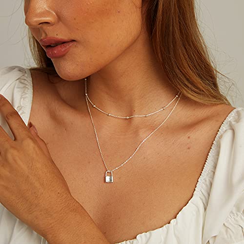 CHESKY 14k Gold Plated/Silver Plated Dainty Necklace for Women, Trendy Satellite Choker Necklace Thin Beaded Layered Choker Necklaces Discs Paperclip Chain Necklaces Womens Simple Jewelry - style: Beaded-Silver