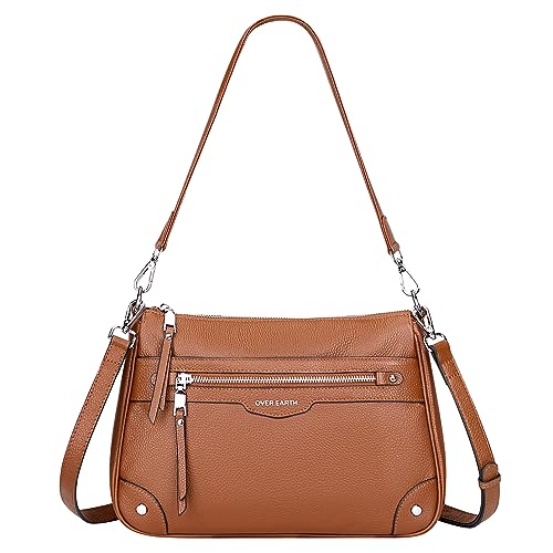 Over Earth Soft Genuine Leather Crossbody Bags for Women Medium Shoulder Purses Hobo Handbags with Multi Pockets - color: 04-brown