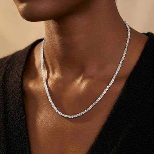 S925 Sterling Silver Chain Necklace for Women - 4.5MM S925 Sterling Silver Sparking Chain Necklace Handmade Jewelry Silver Necklaces for Women 16/18/20/22/24 Inch - color: 20"