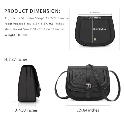 GOIACII Crossbody Bags for Women Saddle Purse Cute Shoulder Handbag Pebble Leather Brown - color: A02 Black
