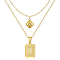 KELORIS PATH Layered Initial Necklaces for Women, 18K Gold Plated Stainless Steel Necklaces Set with Dainty Four Leaf Clover Square Cutout Letter Pendant, Fashion Jewelry for Gifts - style: B Letter