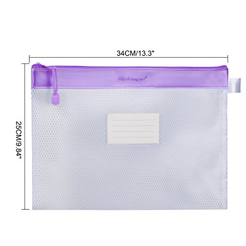 Wisdompro Zipper Pouch, 4 Packs Durable Letter Size Waterproof Mesh File Bag, Document Organizer - Purple - color: Purple