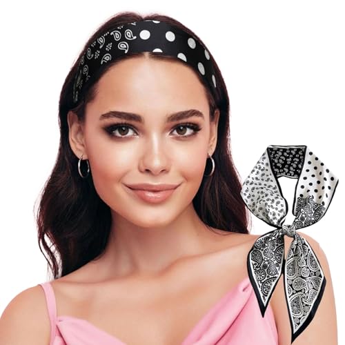 Sumolux Head Hair Scarf for Women Neck Purse Bag Handbags Scarf Like Silk - color: Black White Cashew