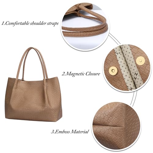 KKXIU Tote Bag for Women Vegan Leather Shoulder Purse Large Capacity Travel Bag - color: Brown02