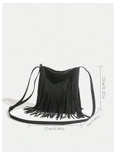 SweatyRocks Women's Fringe Western Crossbody Bags Tassel Shoulder Purses - color: Black