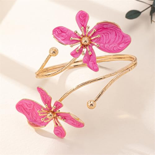Flower Arm Cuff Bracelets for Women Adjustable Gold Upper ArmBand Jewelry Boho Floral Open Wrap Statement Bangle Bracelet Arm Cuff Jewelry Gifts for Women - color: Pink