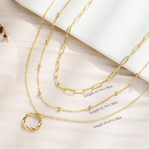 Women's Multi-Layered Gold Necklace, Stackable Delicate 14K Gold Plated Fashion Round Multi Layers Pendant Necklace, Gold Jewelry Set Gifts - color: Gold3
