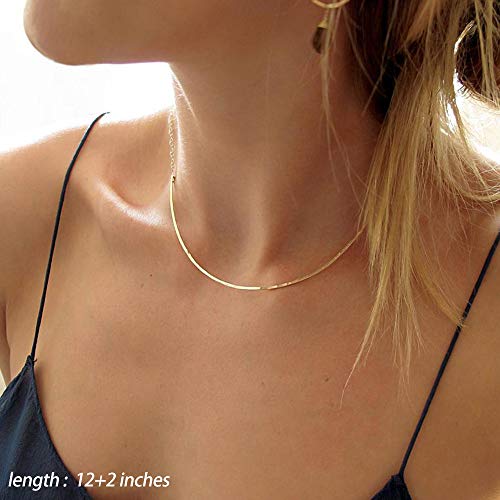 Turandoss Gold Layered Necklaces for Women - 14K Gold Plated Handmade Multilayer Bar Pearls Coin Disc Moon Butterfly Medallion Adjustable Dainty Layered Choker Necklaces for Women Jewelry - style: "3PCS -14k-Gold-Plated Chain&Crescent&Bar