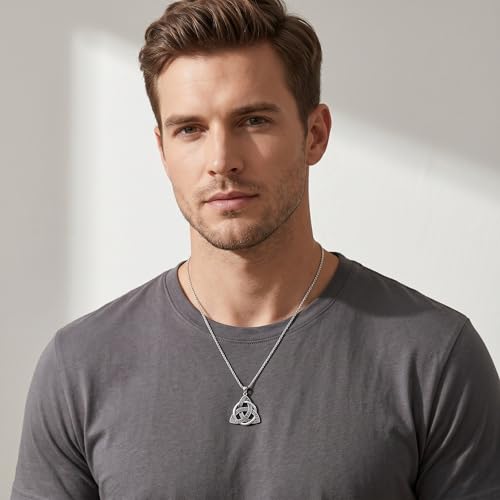 Celtic Necklace for men Sterling Silver Celtic Knot Triquetra Triangle Trinity Necklace Gift for Men - color: G-Silver