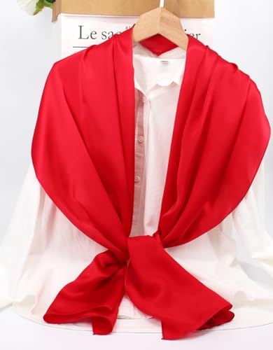 ANDANTINO 100% Silk Long Scarf-Women Large Oblong Shawls with Gift Packed - color: Solid Color-red