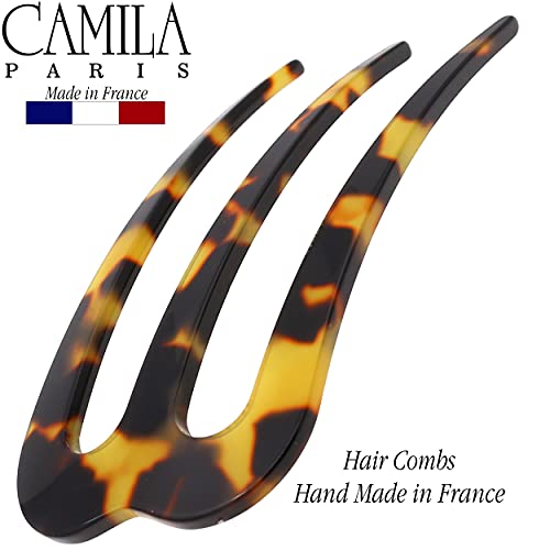 Camila Paris CP3155 French Twist Stick Clip Pins, Tokyo, Wavy Hair Pin 3-Prong Hair Fork for Girls Spiral Updo Chignon Bun Holder, Flexible Styling Hair Accessories for Women, Handmade in France - color: 3-Prong Tokyo