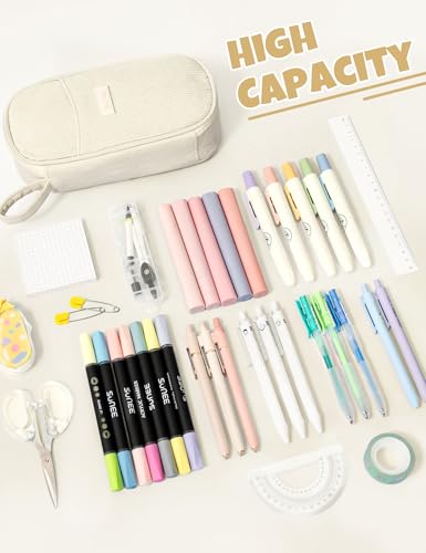 SUNEE Cute Pencil Case, Large Pencil Pouch, Aesthetic Big Pencil Bag with Zipper, Kawaii Stationery Storage and Organizer, School Supplies for Teen and Adult, Boys&Girls, Soft Corduroy Warm Beige - color: Warm Beige