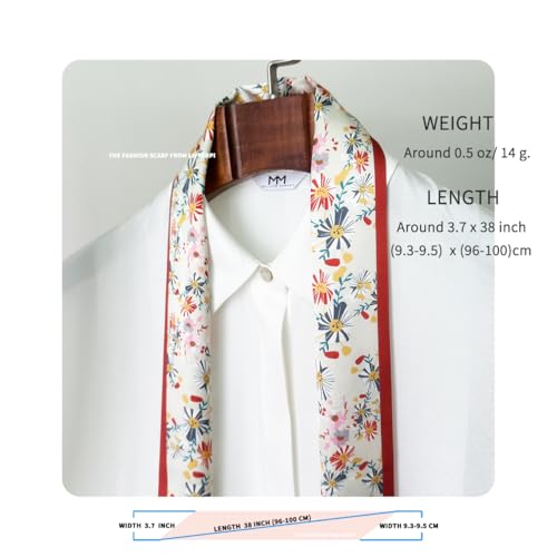 Hair Head Neck Bag Long Scarf Versatile Wrap for Women Soft & Lightweight for Everyday Chic - color: 36 Red Floral 3.7 X 38 Inch