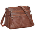 ELDA Crossbody Bags For Women Pocketbooks Soft PU Leather Purses and Handbags Multi Pocket Shoulder Bag - color: Amber Brown