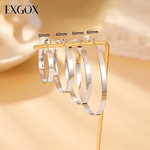 EXGOX Silver Hoop Earrings for Women - Sterling Silver & 14K Gold Plated - Hypoallergenic 925 Silver - Big Hoop Earrings (30/40/50/60/70mm) - color: 4MM Wide-Silver 40mm