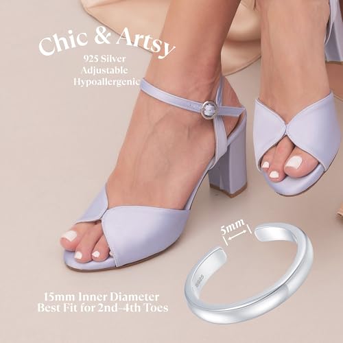 CHIC & ARTSY 925 Sterling Silver Open Toe Ring for Women - Lightweight Comfortable Yoga Toe Rings, Adjustable Stackable Toe Rings, Boho Coastal Vacation Beach Foot Jewellery - color: Classic #02