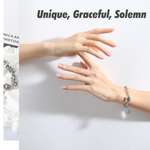 Emibele Heart Charm Bracelet for Women, Bible Verse Bracelet Stainless Steel 18K Gold Plated Bracelet Love Pendant Link Chain OT Clasp, Birthday Christmas Jewelry Gift for Mother Her - color: Silver Heart