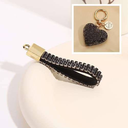 Keychain for Women Girls Bling Heart/Star/Strawberry Key Chain Accessories for Key/Backpack Bag Charm - color: Black Heart