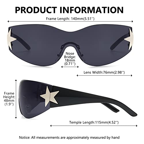 Rimless Y2K Sunglasses for Women Men Wrap Around Fashion Sunglasses Oversized Frameless Trendy Sun Glasses - color: Black Frame / Black Lens