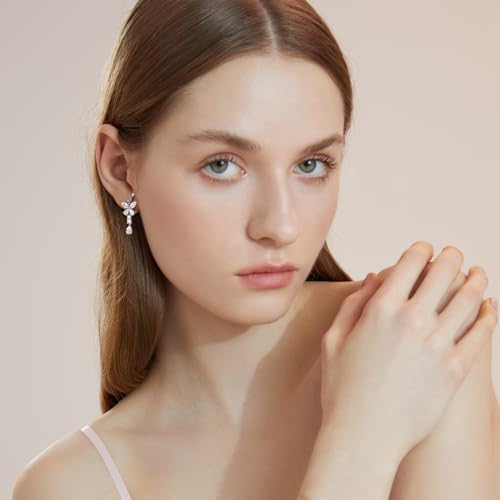 Awinesn Clip on Earrings for Women 925 Sterling Silver Plated Cubic Zirconia Long Tassel Dangle Drop Earrings Non Pierced Earrings for Women Jewelry Gifts Wedding Party - color: butterfly 1