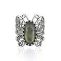 Filigranist Sterling Silver Filigree Art Butterfly Women Cocktail Ring with Gemstones - color: Labradorite