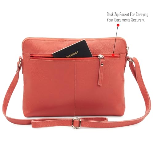 Leather Crossbody Bags for Women Small Soft Genuine Pebbled Sling Shoulder Handbag Crossover Purse with Full Adjustable Strap (Coral Nappa) - color: Coral Nappa