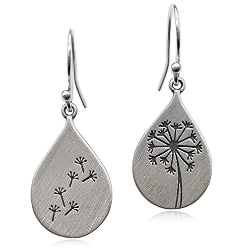 Handmade Lightweight 925 Sterling Silver Dandelion Dangle Drop Earrings for Women Teen Girls Water Drop Vintage Silver Flower Mountain Tree Dangle Earrings Jewelry Gifts for Mom Lover - color: Silver 3