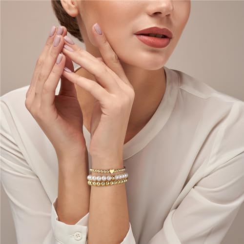 Dainty Pearl Chain Bracelets 14K Gold Bracelet for Women Adjustable Baroque Culture Jewelry Gifts for Mother Wife - color: 3pcs