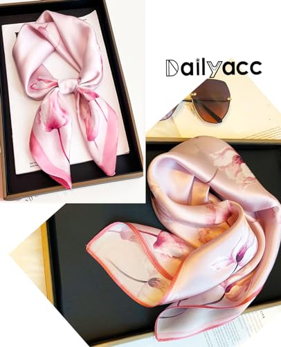 Dailyacc Hair Bandanas Scarf For Women Lightweight Fashion Neck Silk Satin Head Scarves For Sleeping Handbags Scarf - color: 16-pink Tulip/27.5*27.5in