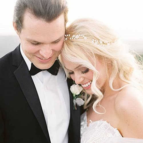 BEAYFILY Bridal Wedding Hair Vine,Extra Long Pearl and Crystal Beads Bride Head Piece,Silver Hair Accessories for Women and Girls (Golden) - color: Golden