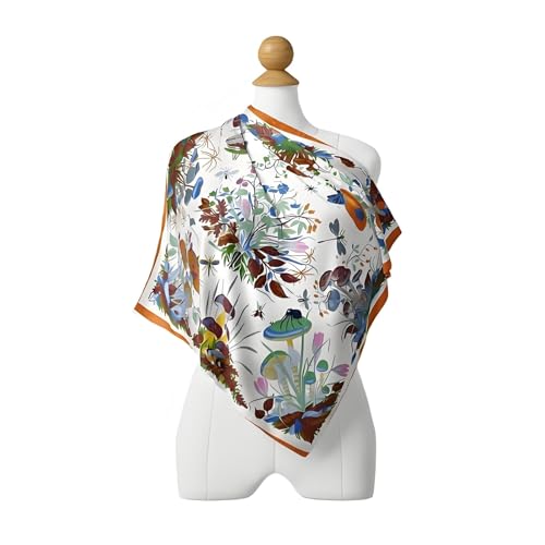 Premium Floral Scarf for Women 35x35 Square Silk Feel-Lightweight Scarves Headscarf Bandanas Wrapping Handbag - color: ‌festive Floral & Fauna Scarf