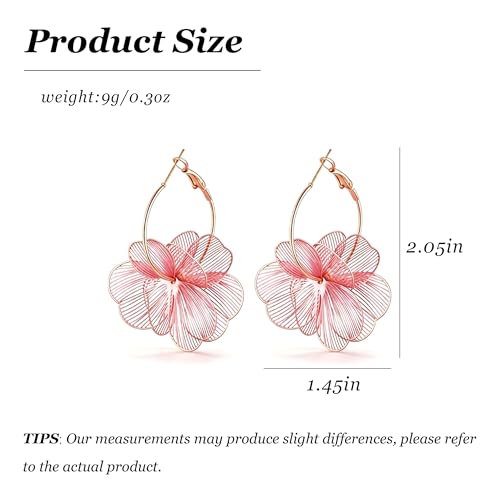 Gold Flower Statement Earrings for Women Boho Trendy Hoop Earrings Floral Dangle Petal Earring Prom Wedding Jewelry Gifts - color: A4:pink