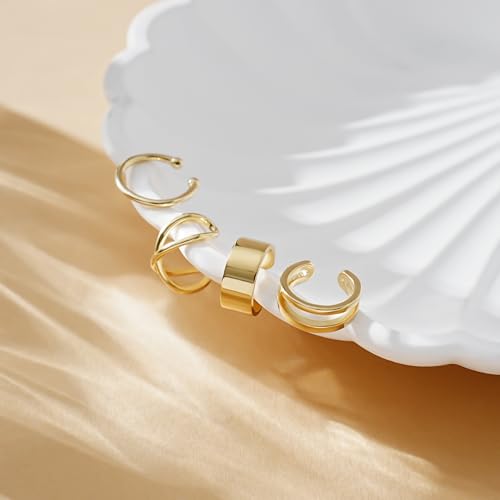 CHIC & ARTSY 925 Sterling Silver Ear Cuffs for Women, Non Piercing Clip On Cartilage Cuffs, Adjustable Fake Conch & Helix Earrings, Gold Plated & Oxidized Various Styles - color: ear cuff #5