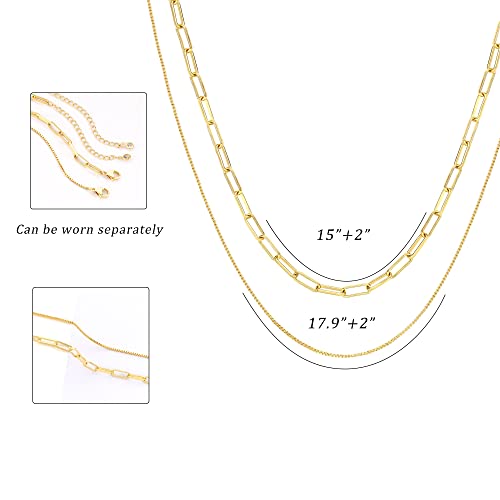 CHESKY Layered Necklaces for Women, 14K Gold Plated Chain Necklace Women Trendy Cuban Link Paperclip Chain Toggle Clasp Necklace Fashion Chunky Jewelry for Women - style: Paperclip/Box-GD