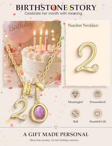 Freekiss Gold Pendant Necklace for Women, Dainty Diamond Necklaces for Women Simple 14K Gold Plated Paperclip Choker Necklaces Cute Minimalist Open Oval Necklaces Gold Jewelry for Women Gifts - color: Gold, style: Number 2 - Amethyst Purple Round