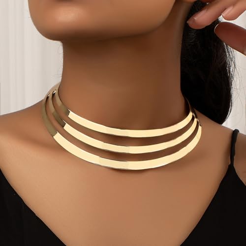 Gold Choker Necklaces for Women Exaggerated Ethnic Big Statement Necklaces African Tribe Wide Metal Choker Jewelry - style: styleA