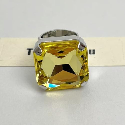 Square Large Rhinestone Exaggerated Statement Ring for Women Sparkling Thick Chunky Geometric Big Crystal Stone Finger Knuckle Band Rings Open Adjustable Wedding Brides Cocktail Prom Party Jewelry - color: Yellow