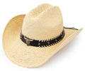 Straw Cowboy Hat, Western Cowgirl Hat, Wide Brim Sun Beach Hat for Men and Women - color: Beige-m21