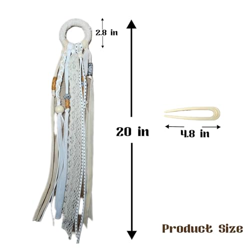 Handmade Boho Dreadlock Hair Accessories: Ties, Clips, Barrettes, Braiding Beads, Pins, Extensions, Tassels, Ponytail Holders for Women (White) - color: White