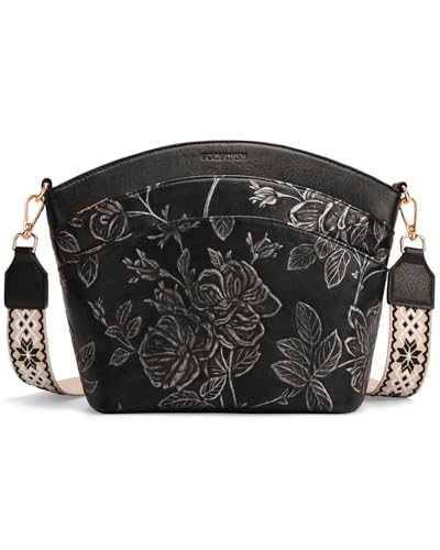 Crossbody Bags For Women, Vegan Leather Crossbody Purses with Boho Strap, Daily Travel Shoulder Handbag - color: Black