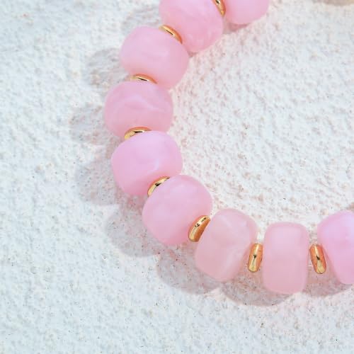 Chunky Beaded Bracelets for Women Boho Multicolor Acrylic Resin Beads Bracelet Adjustable Statement Bracelet Summer Beaded Jewelry - color: Beads bracelet-pink