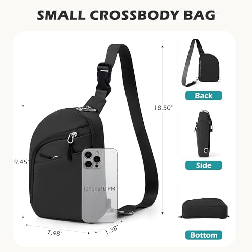 TOPEAST Anti Theft Crossbody Bags for Women Men, Small Sling Crossbody Bag Travel Purse Shoulder Wallet with RFID Blocking - color: 1-black